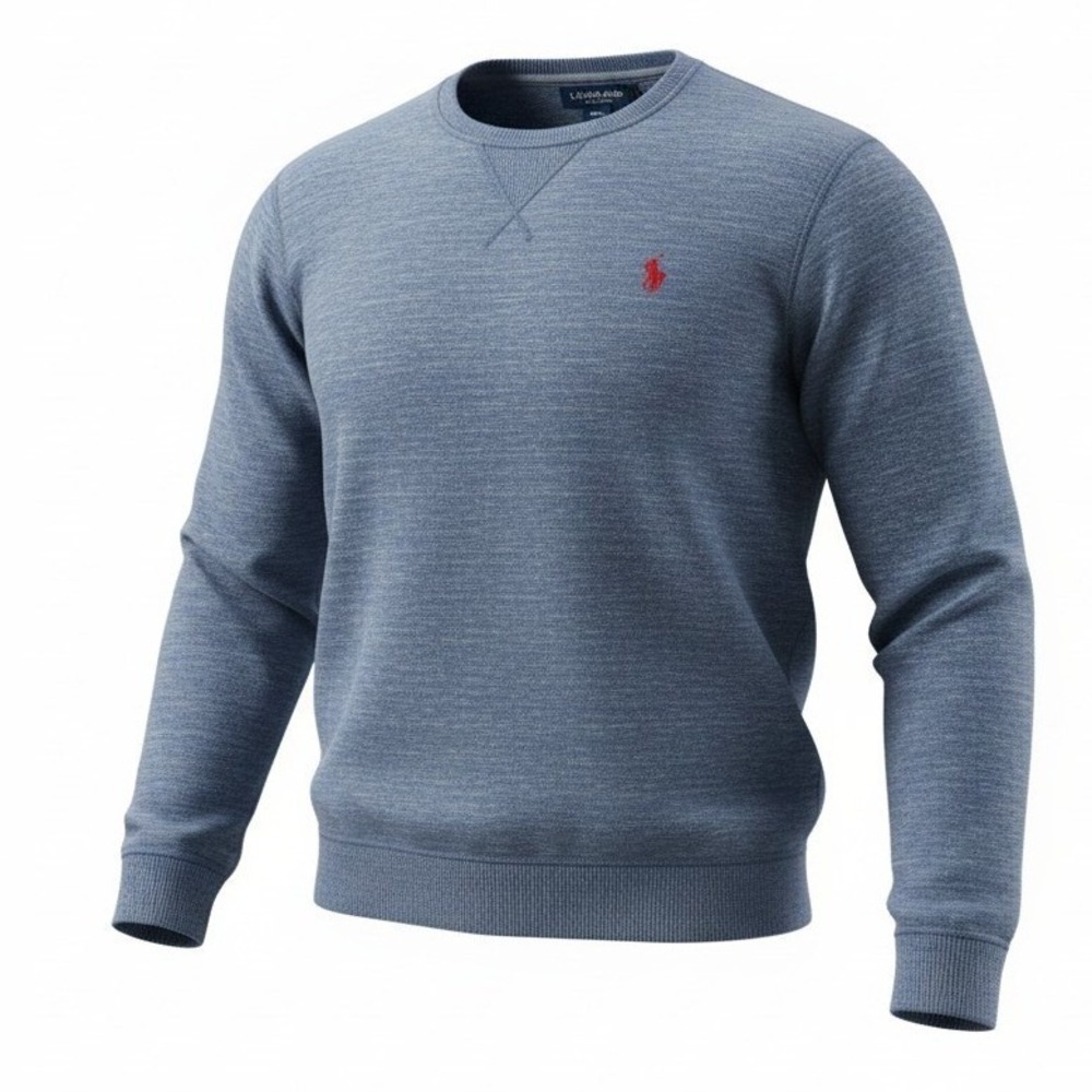 U.S. Polo Assn Mens Heathered Blue Sweatshirt Cotton Blend Casual Medium
